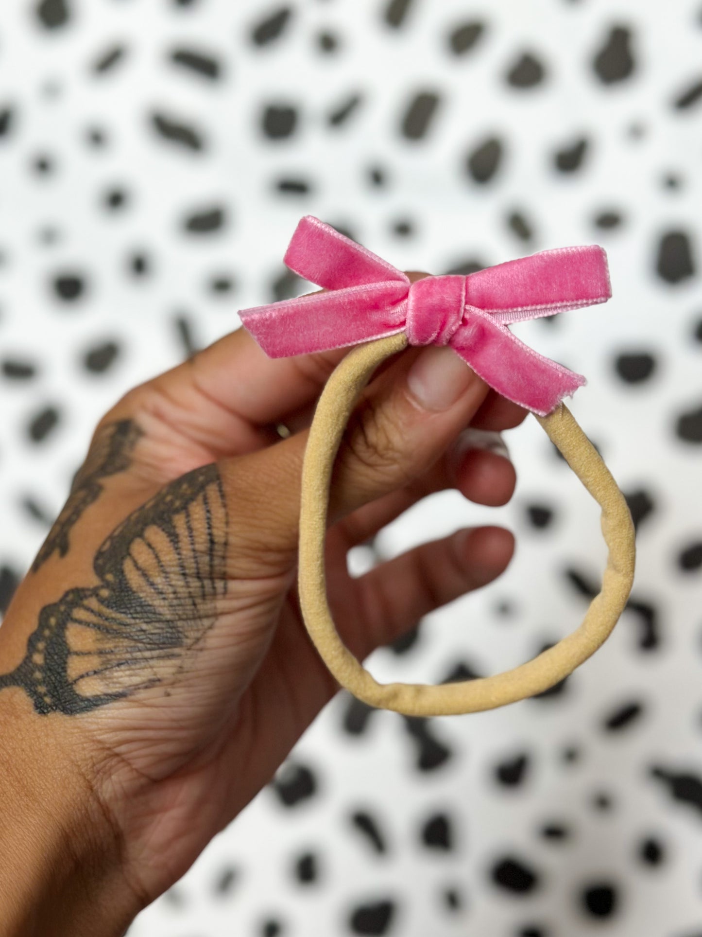 mini pink velvet ribbon bows