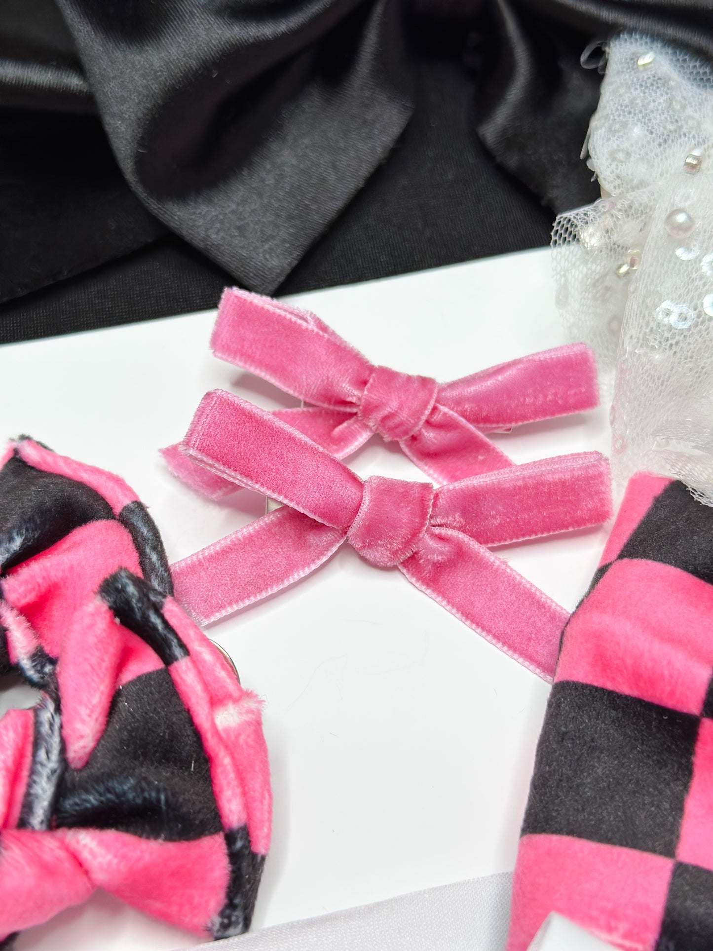 mini pink velvet ribbon bows