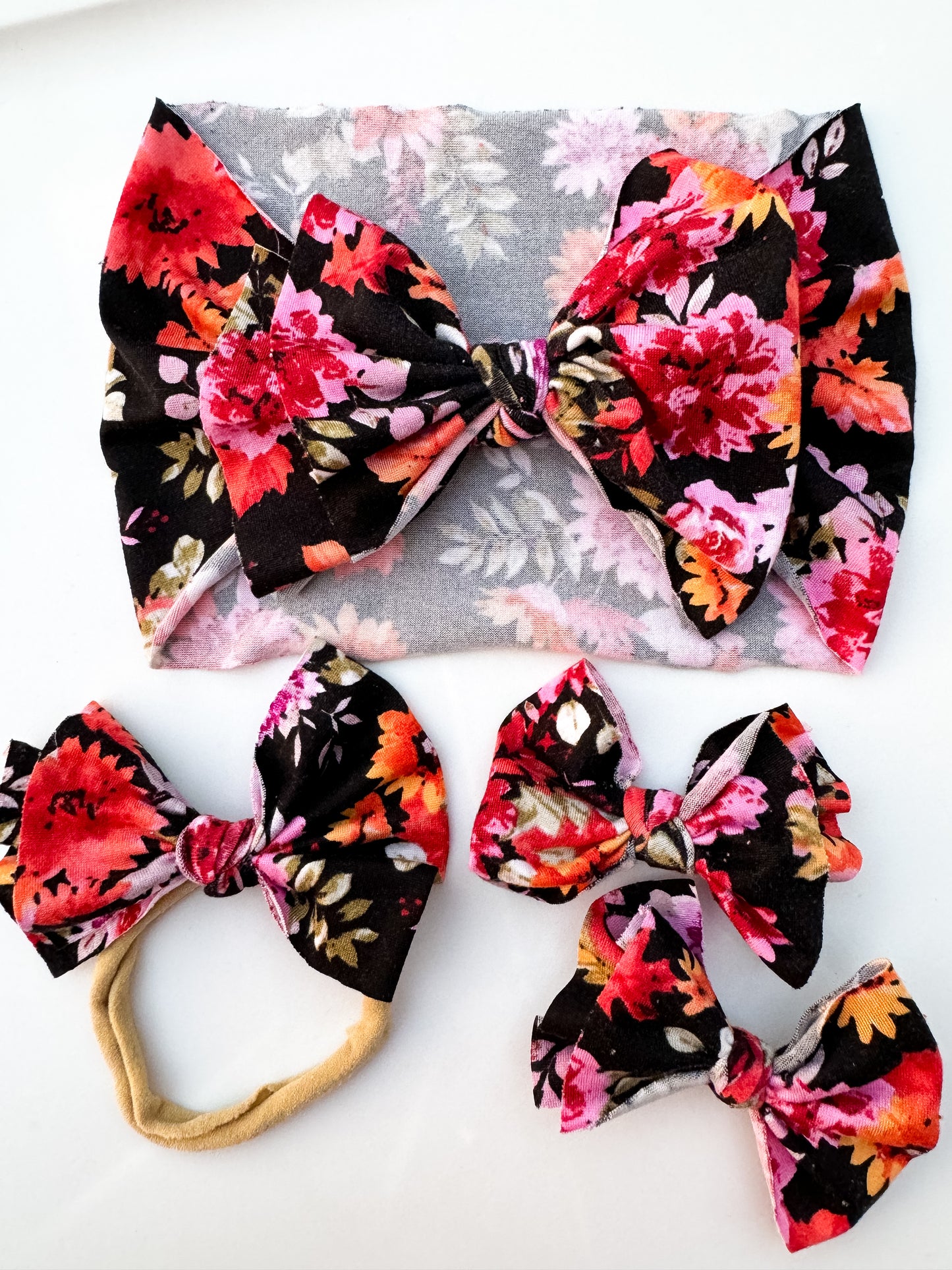 dark floral bows