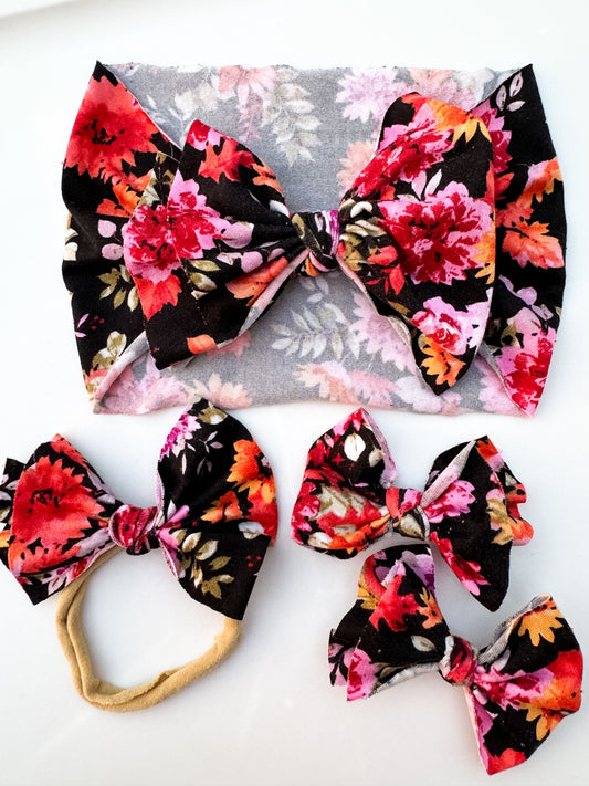 dark floral bows