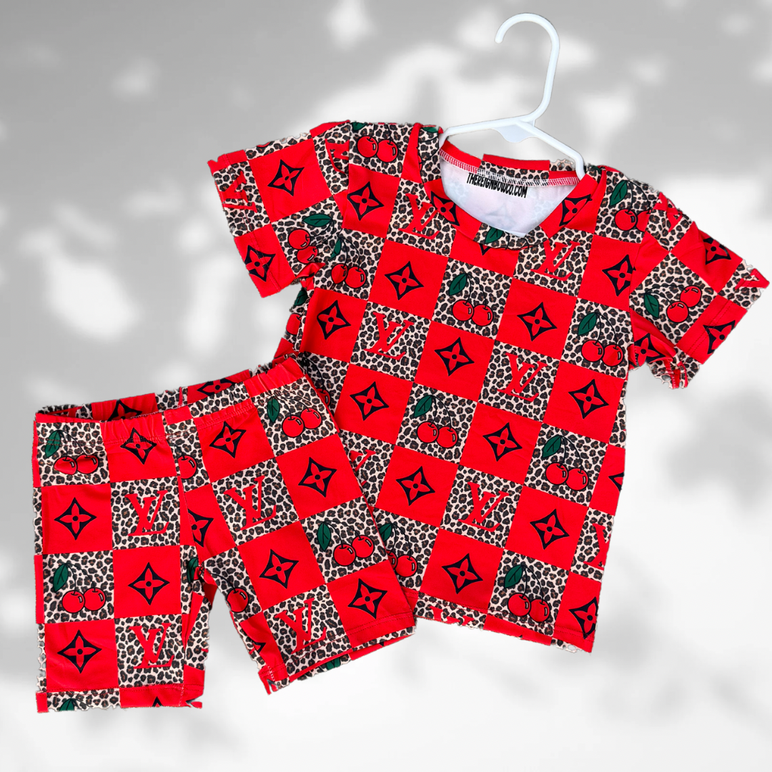 cherry leopard biker set