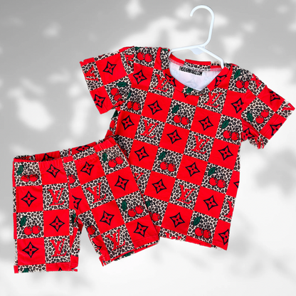 cherry leopard biker set