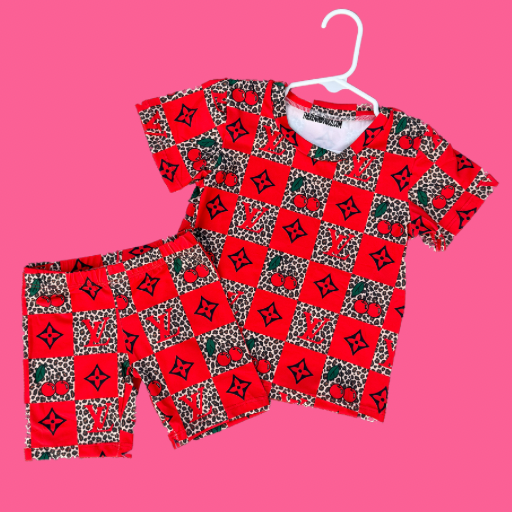 cherry leopard biker set