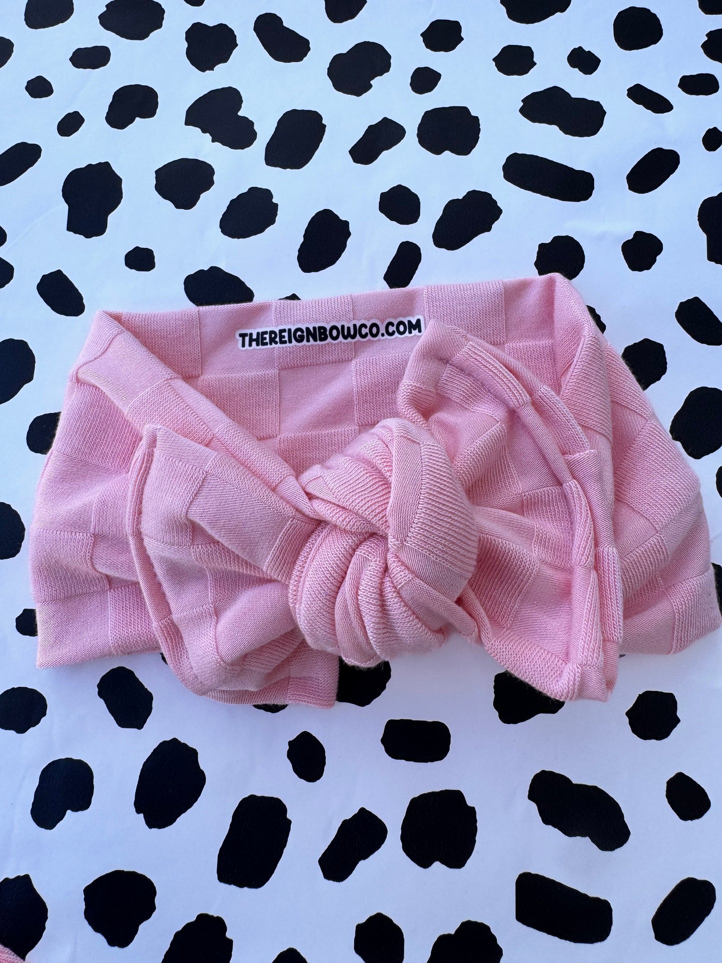 pink checkered knotted headwrap
