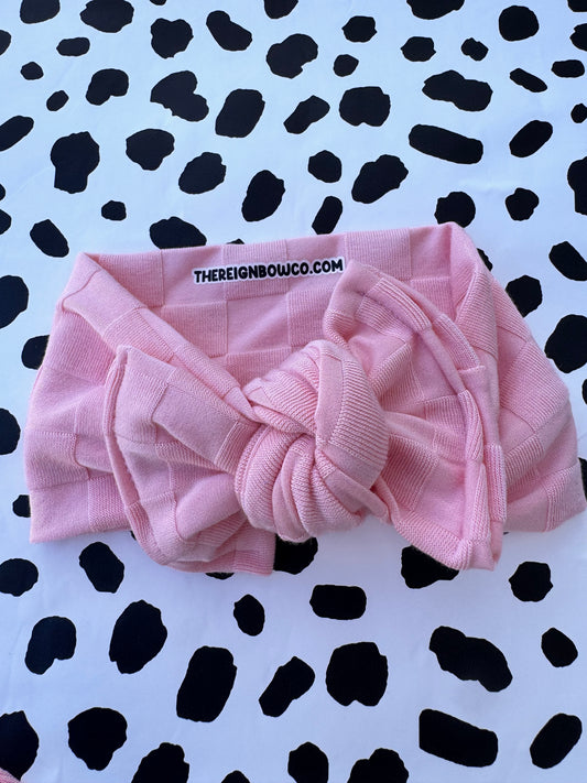 pink checkered knotted headwrap