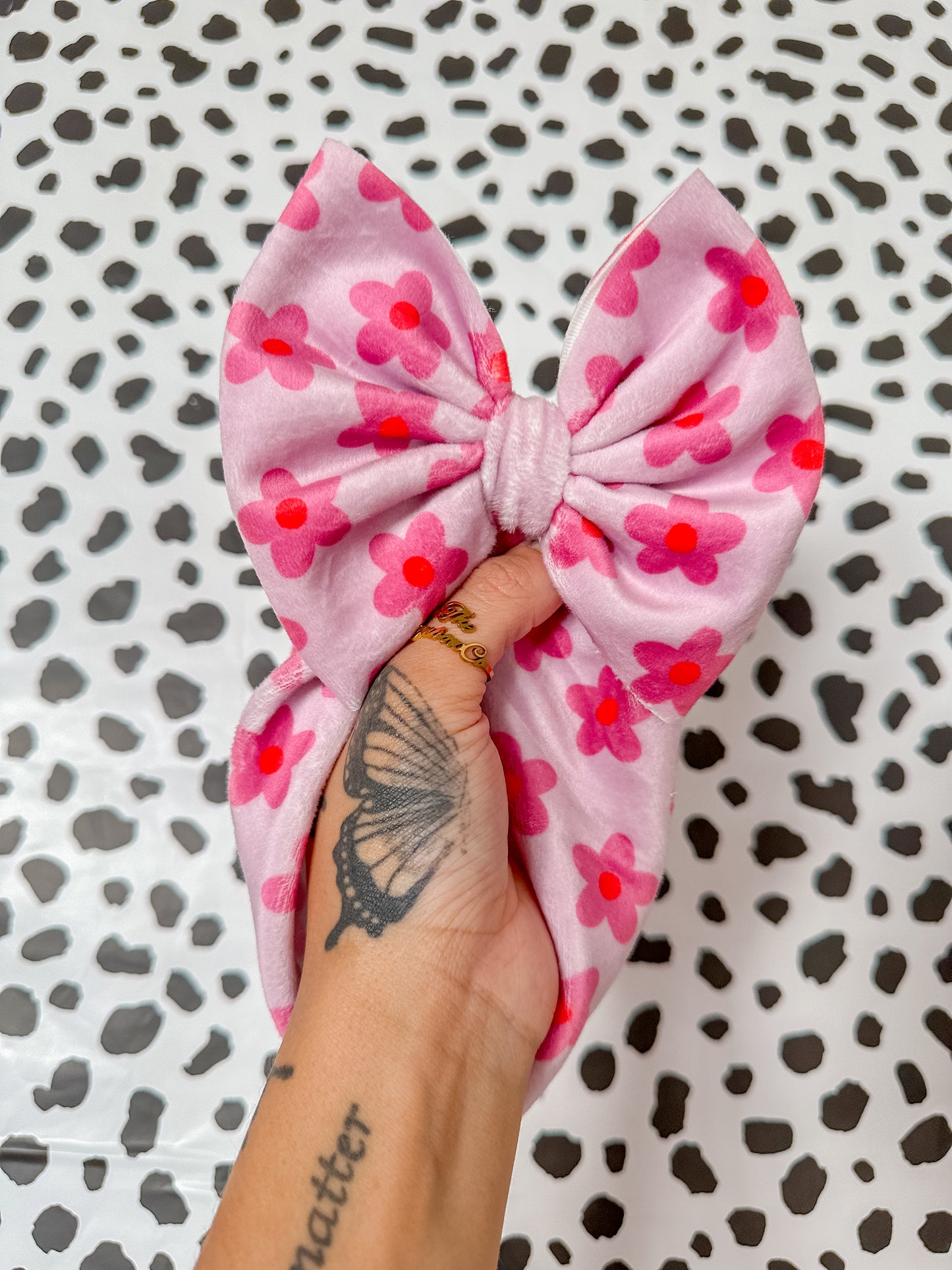 purple flower velvet bows