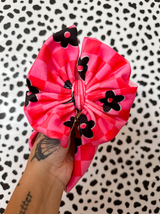 pink check flower velvet bows