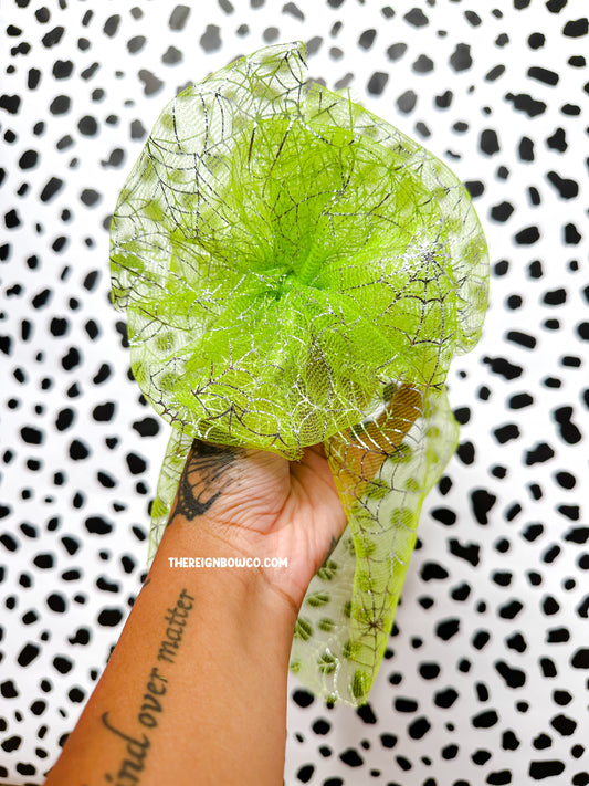 green spider web mesh halloween bows