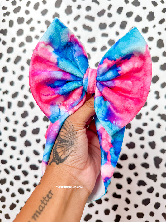 pink/blue watercolor velvet bows